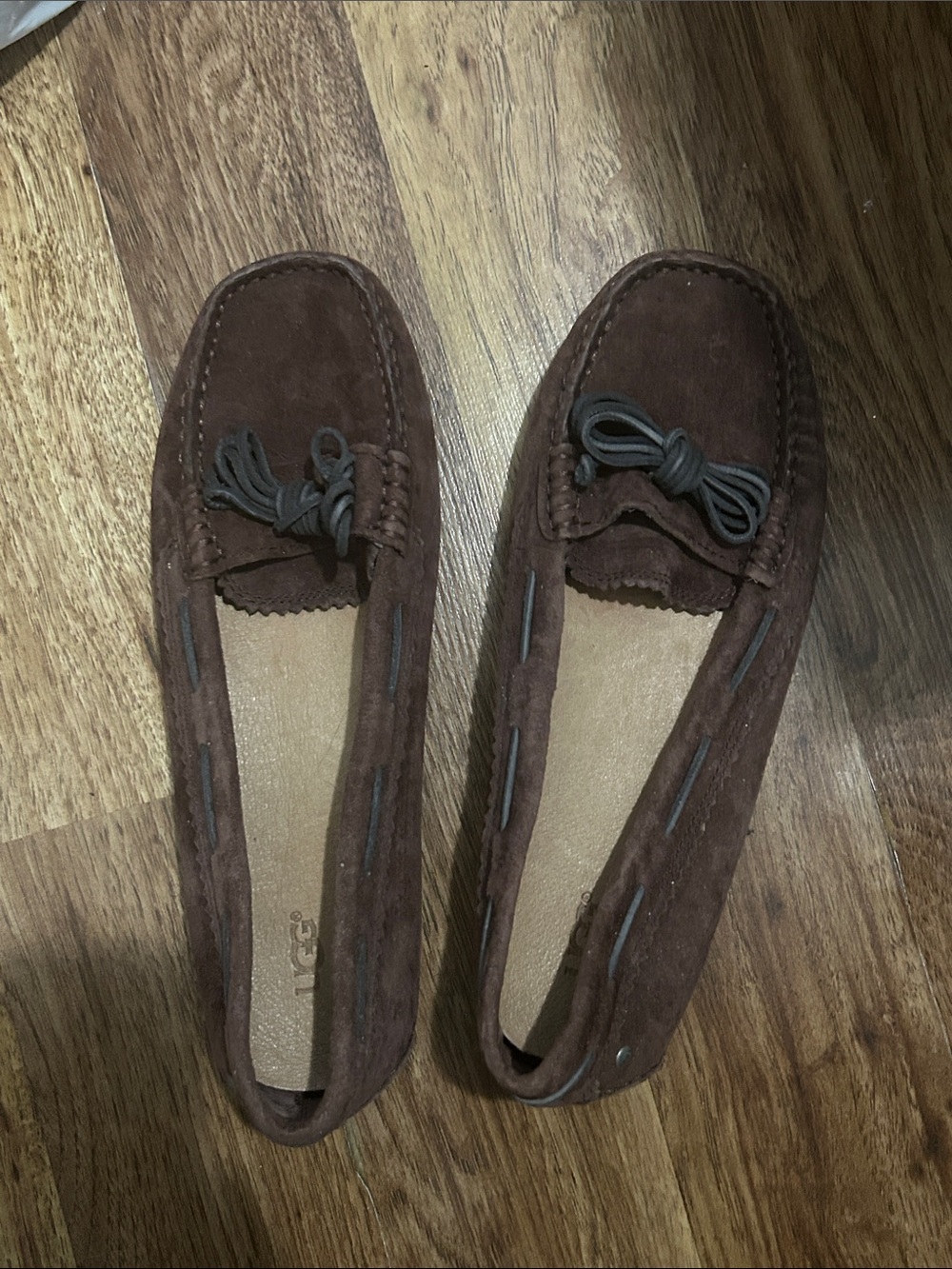 UGG Women's Dark Brown Suede Moccasin Loafers with Bow